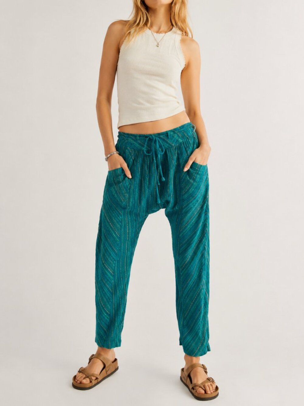 Free People Roll With It Harem Cropped Pants | Real Deal Teal | Size Medium
